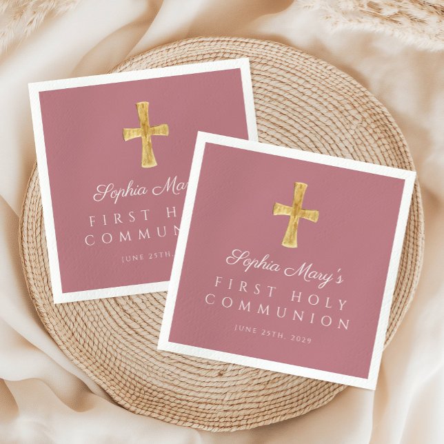 Dusty Pink Cross Religious Girl First Communion Serviette (Dusty Pink Cross Religious Girl First Communion Napkins)
