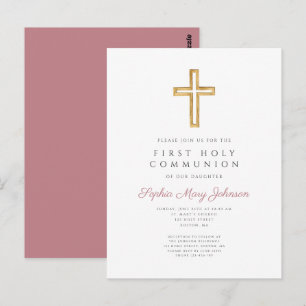 Dusty Pink Cross Religious Junge Erste Kommune Postkarte