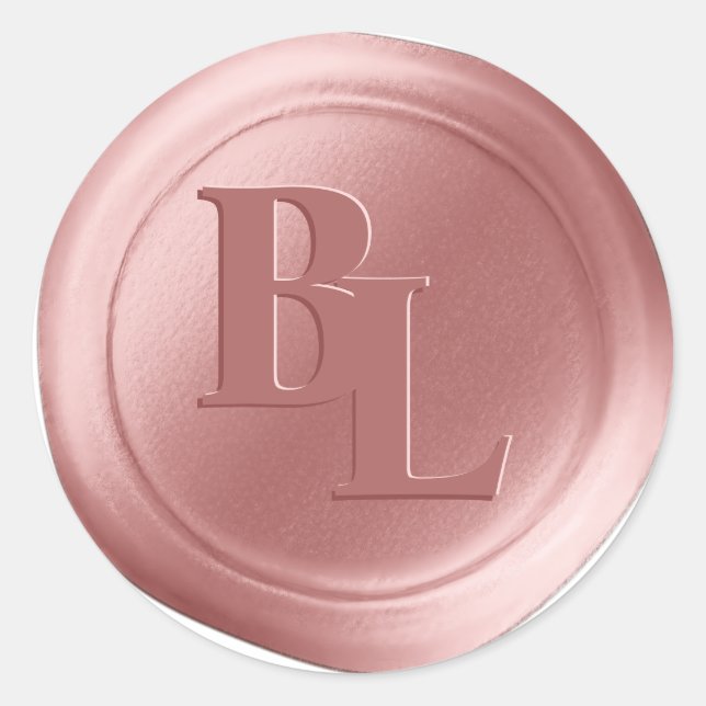 Dusty Pink Double Monogram Imitate Wax Siegel Stic Runder Aufkleber (Vorderseite)