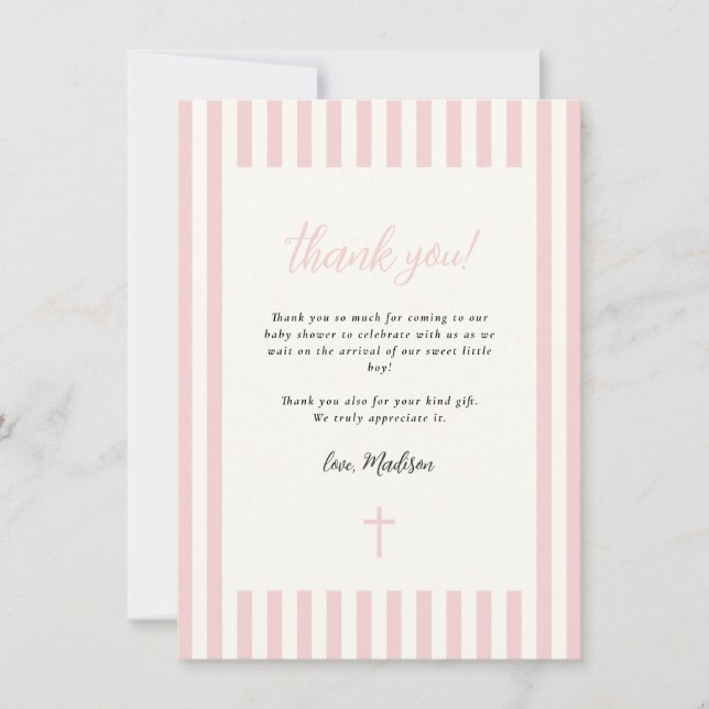Dusty Pink Elegant Bow Boy Baby Shower Dankeskarte (Vorderseite)