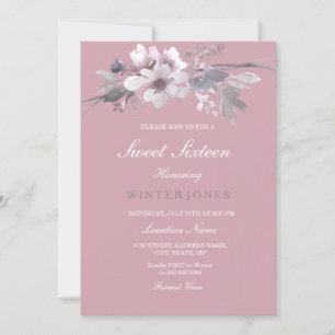 Dusty Pink Elegant Floral Sweet 16 Einladung