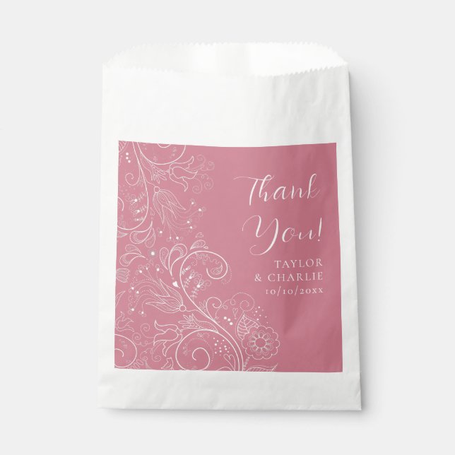 Dusty Pink Elegant Floral Wedding Vielen Dank Geschenktütchen (Vorderseite)