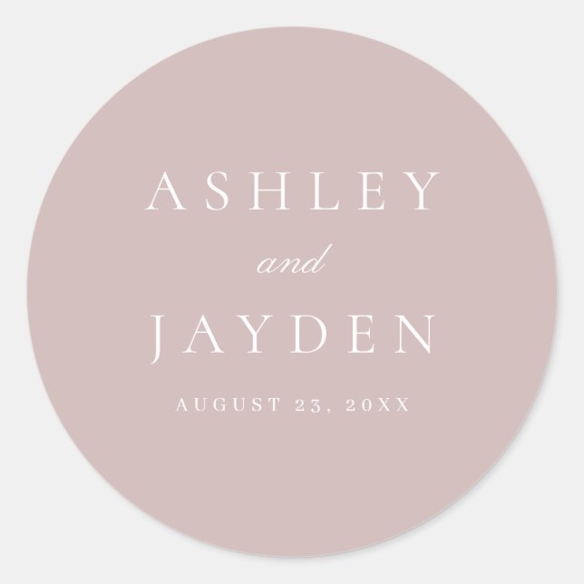 Dusty Pink Elegant Moderne Hochzeit Runder Aufkleber (Vorderseite)