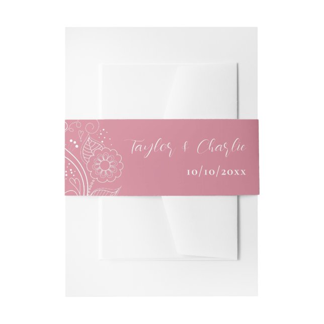 Dusty Pink Elegante Blumenhochzeit Einladungsbanderole (Vorderseite Beispiel)