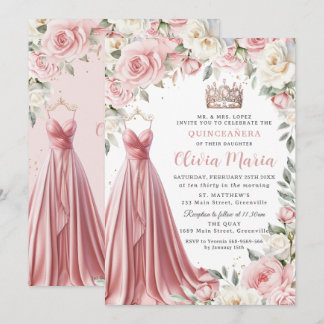 Dusty Pink Elfenbein Blumenkleid Gown Quinceañera Einladung