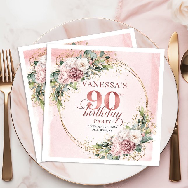 Dusty Pink Eucalyptus Boho 90th Birthday Party   Serviette (Dusty Pink Eucalyptus Boho 90th Birthday Party Napkins)