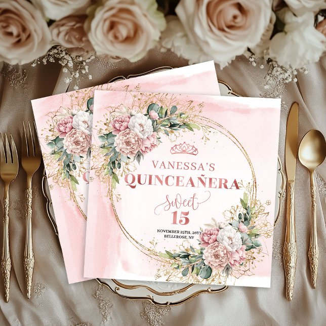 Dusty Pink Eucalyptus Floral Napkin 15th Birthday Serviette (Dusty Pink Eucalyptus Floral Napkin for 15th Birthday)