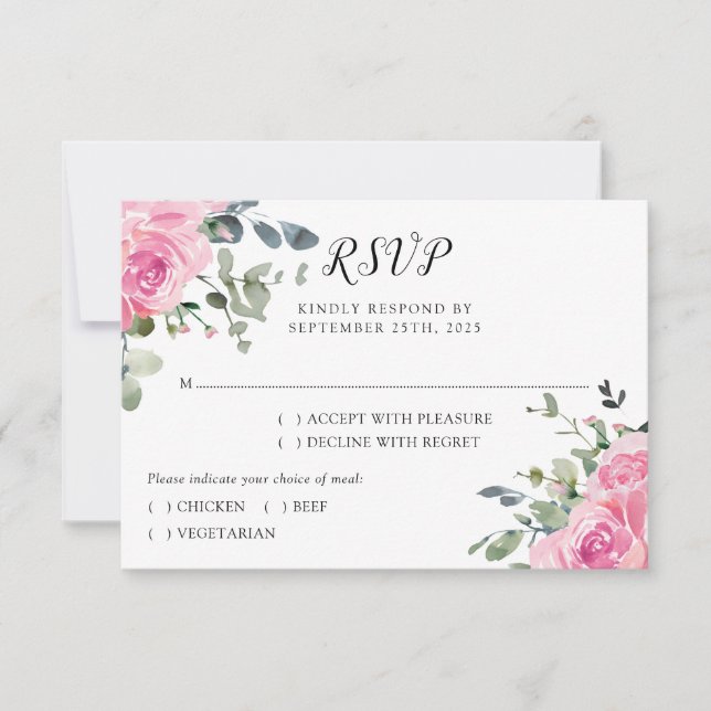 Dusty Pink Eukalyptus Botanische Hochzeit RSVP Karte (Vorderseite)