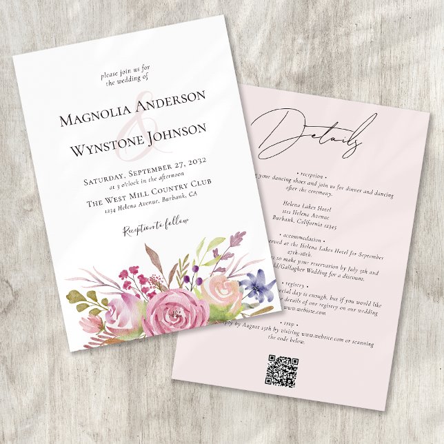 Dusty Pink Floral All in One Wedding Einladung (Von Creator hochgeladen)