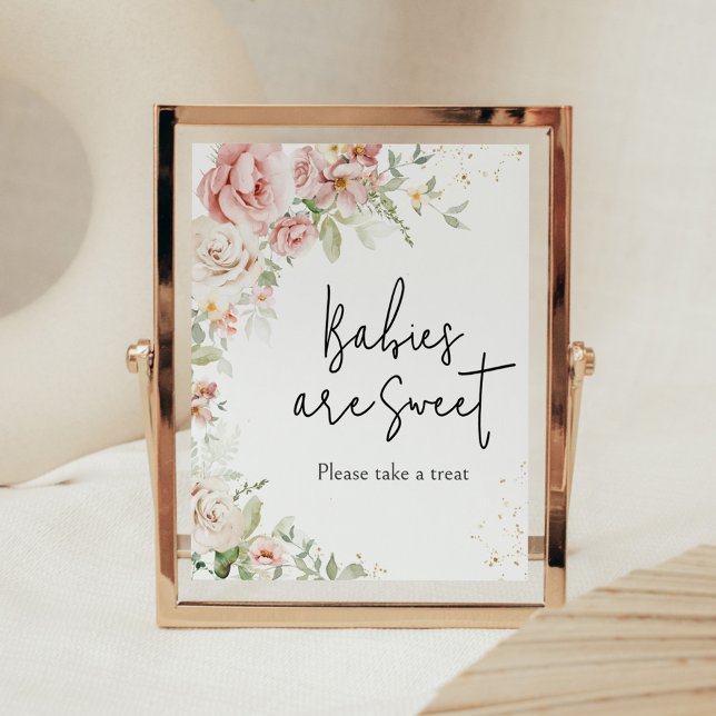 Dusty Pink Floral Baby Dusche Babys sind süß Poster (Dusty Pink Floral Greenery Baby Shower Babies are Sweet Sign)