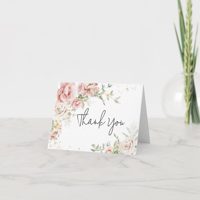 Dusty Pink Floral Baby Dusche Dankeskarte (Vorderseite)