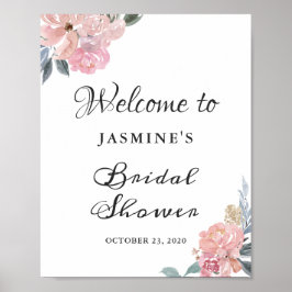 Dusty Pink Floral Brautparty Begrüßungszeichen Poster