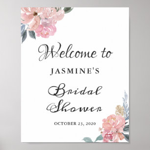 Dusty Pink Floral Brautparty Begrüßungszeichen Poster