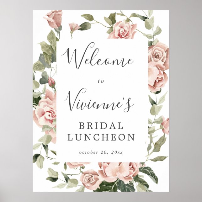Dusty Pink Floral Bridal Luncheon Begrüßungszeiche Poster (Vorne)