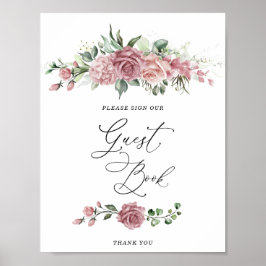  Dusty Pink Floral Bridal Shower Guest Book Poster