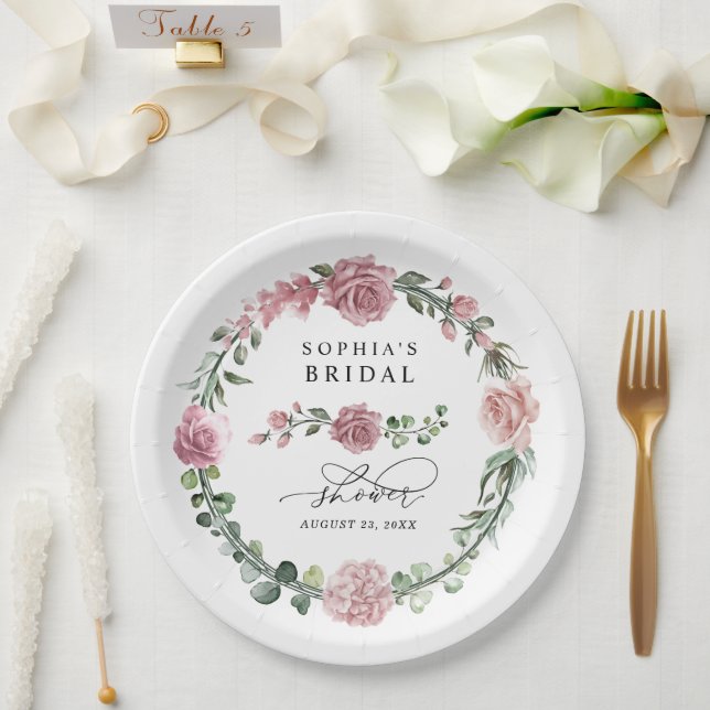Dusty Pink Floral Bridal Shower Pappteller (Hochzeit)