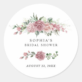 Dusty Pink Floral Bridal Shower Runder Aufkleber