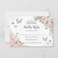 Dusty Pink Floral Butterfliegen Silver Quinceañera