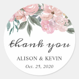 Dusty Pink Floral Calligraphy Script Vielen Dank Runder Aufkleber