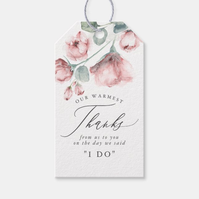 Dusty Pink Floral Elegant Wedding Danke Geschenkanhänger (Vorderseite)