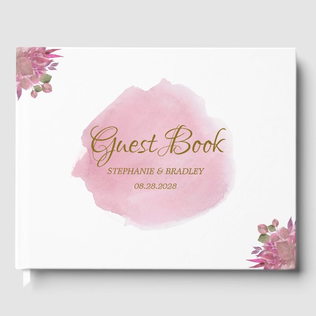 Dusty Pink Floral Elegant Wedding Gästebuch (Vorderseite)