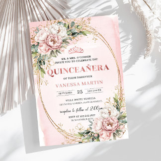 Dusty Pink Floral Eucalyptus 15th Birthday Invite Einladung
