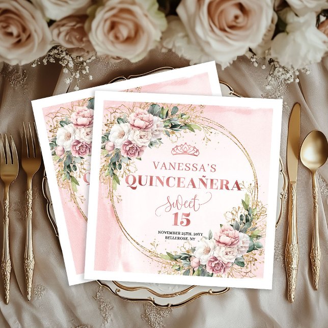 Dusty Pink Floral Eucalyptus Birthday Napkins Serviette (Dusty Pink Floral Eucalyptus Birthday Napkins)