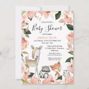 Dusty Pink Floral Girls Woodland Babydusche Invi Einladung