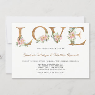 Dusty Pink Floral Gold Liebe Botanische Hochzeit Einladung