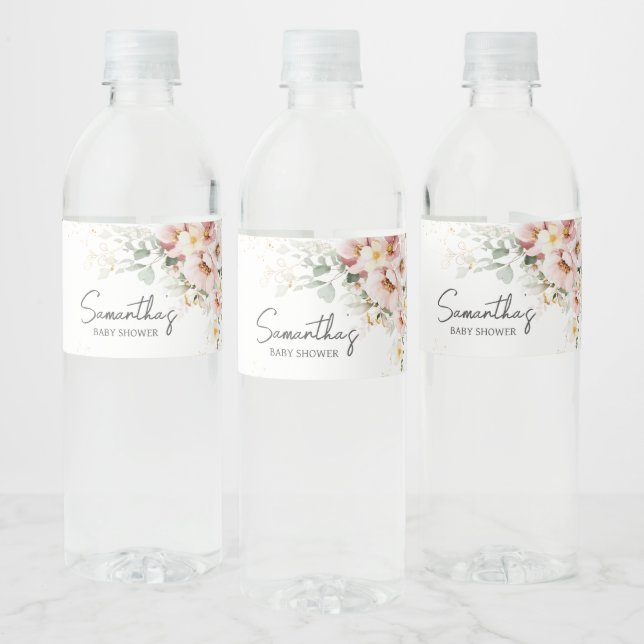 Dusty Pink Floral Greenery Baby Dusche (Flaschen)