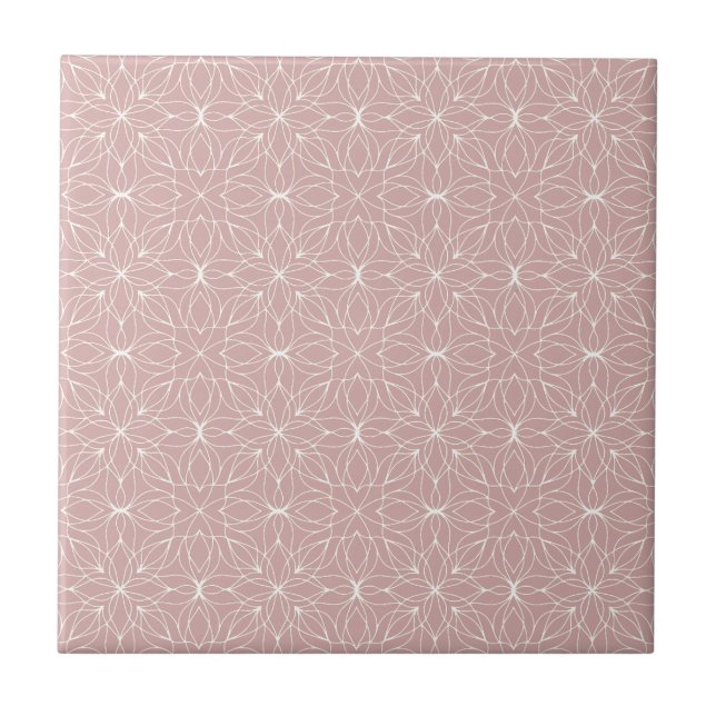 Dusty Pink Floral Line Art Fliese (Vorderseite)