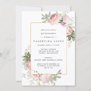 Dusty Pink Floral Quinceanera Einladung