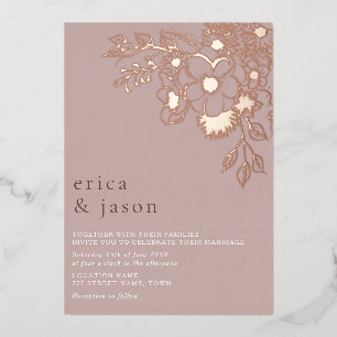 Dusty Pink Floral Rose Gold Wedding Folieneinladung