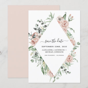 Dusty Pink Floral Save the Date Grüne Einladung