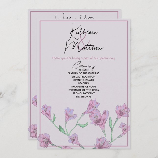 Dusty Pink Floral Watercolor Wedding Programm (Vorne/Hinten)