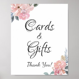 Dusty Pink Floral Wedding Cards and Gifts Sign Poster