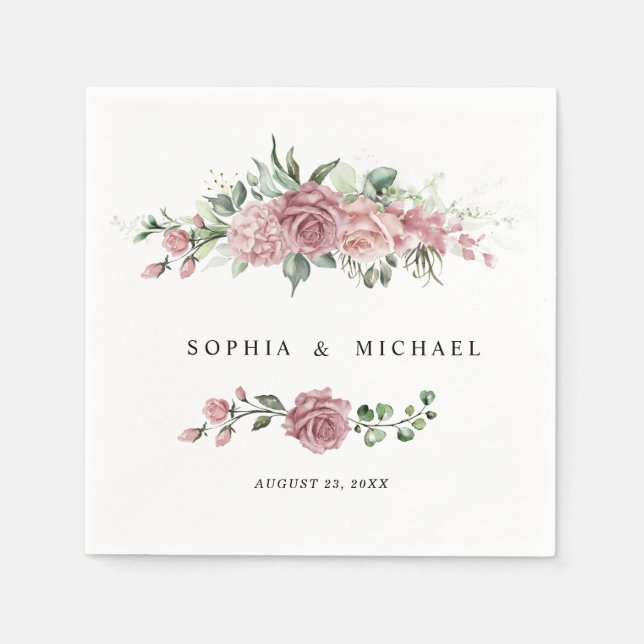 Dusty Pink Floral Wedding Napkins Serviette (Vorderseite)