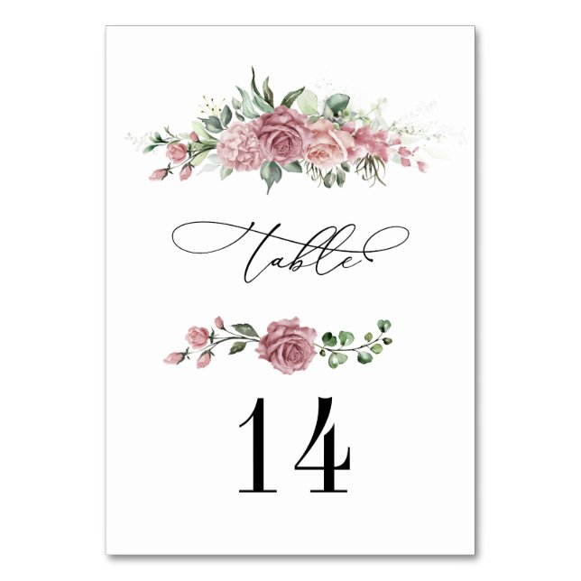 Dusty Pink Floral Wedding   Tischnummer (Vorderseite)