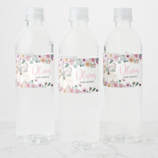 Dusty Pink Floral White Pumpkin Baby Dusche (Flaschen)