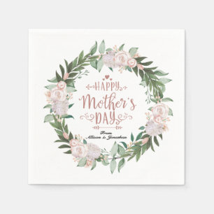 Dusty Pink Floral Wreath Happthers Day Serviette