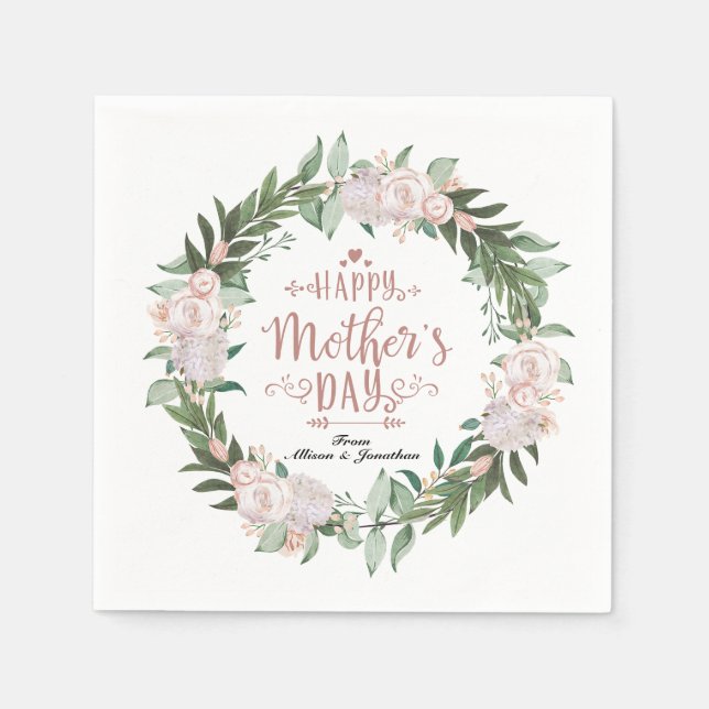 Dusty Pink Floral Wreath Happthers Day Serviette (Vorderseite)