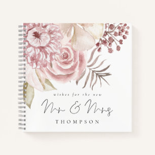Dusty Pink Florals New Mr. Wedding Guest Book Notizbuch