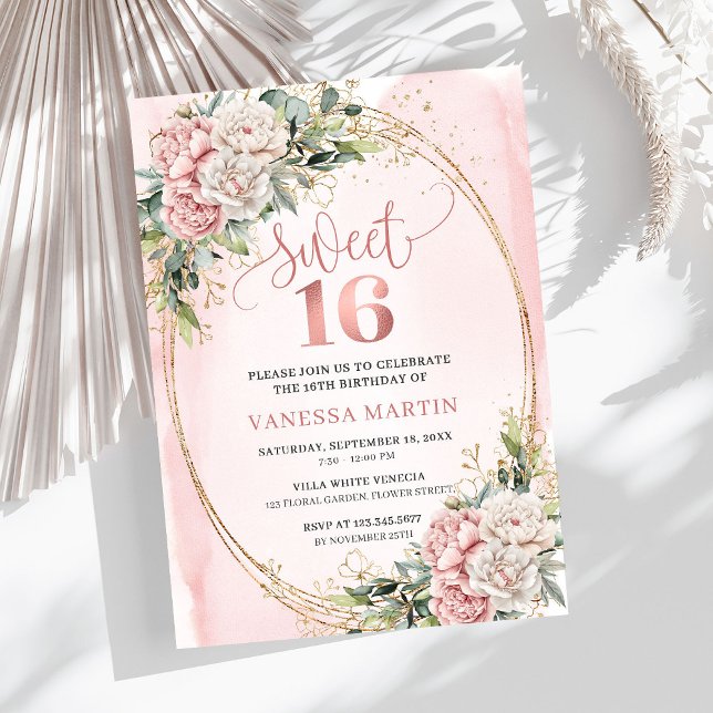 Dusty Pink Flowers Eucalyptus Sweet 16 Invitation (Dusty Pink Flowers Eucalyptus Sweet 16 Invitation)
