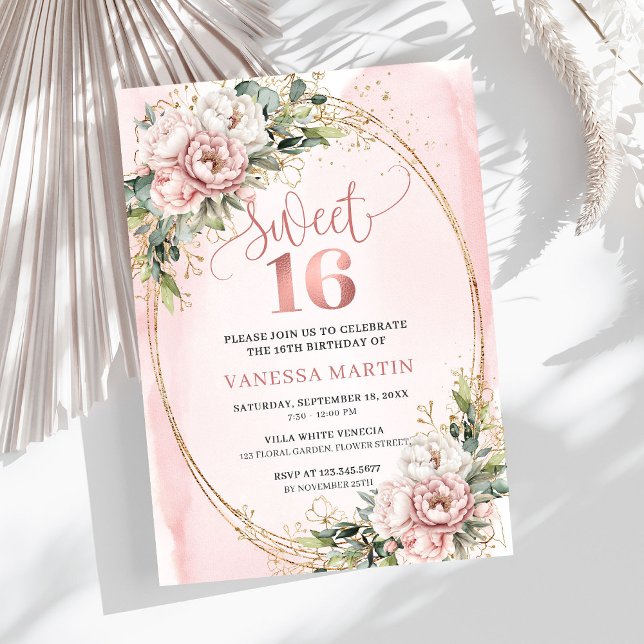 Dusty Pink Flowers Eucalyptus Sweet 16 Invitation Einladung (Dusty Pink Flowers Eucalyptus Sweet 16 Invitation)