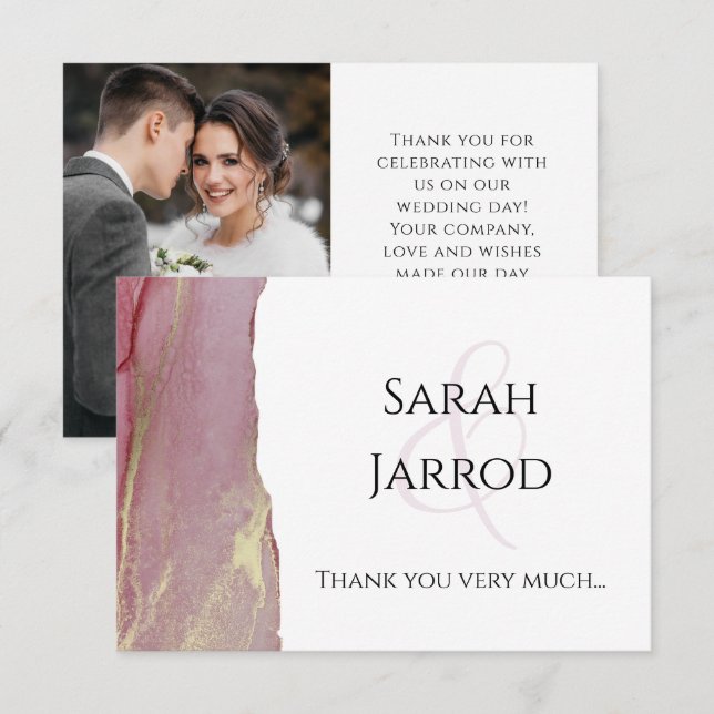 Dusty Pink Foto Wedding Dankeschön Card Dankeskarte (Vorne/Hinten)