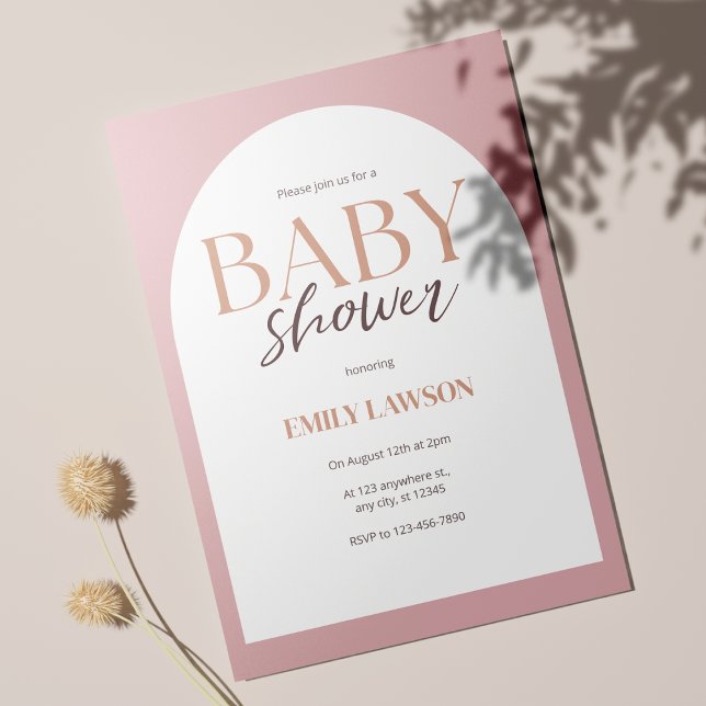 Dusty Pink Gender Neutral Minimalistisch Baby Dusc Einladung (Elegant Ivory Baby Shower Invitations 🎉)