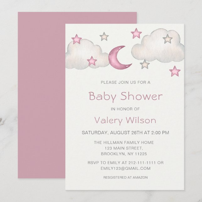 Dusty Pink Girl Babydusche Einladung (Vorne/Hinten)