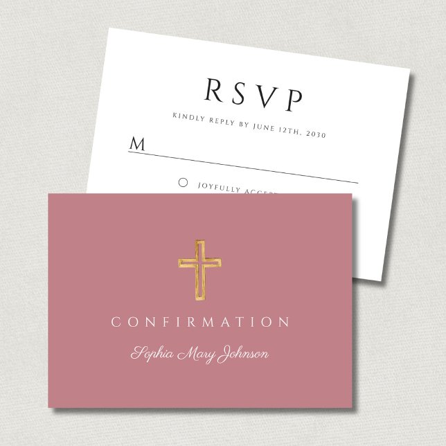 Dusty Pink Girl Religious Cross Confirmation RSVP Karte (Dusty Pink Girl Religious Cross Confirmation RSVP Card)