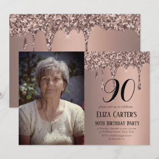 Dusty Pink Gold 90. Neunzig Tropfen Elegant Geburt Einladung
