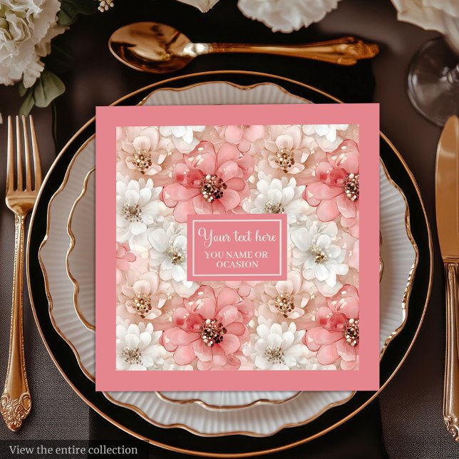 Dusty Pink Gold Flowers Napkins Trendy Custom Name Serviette (Dusty Pink Gold Flowers Napkins Trendy Custom Name)